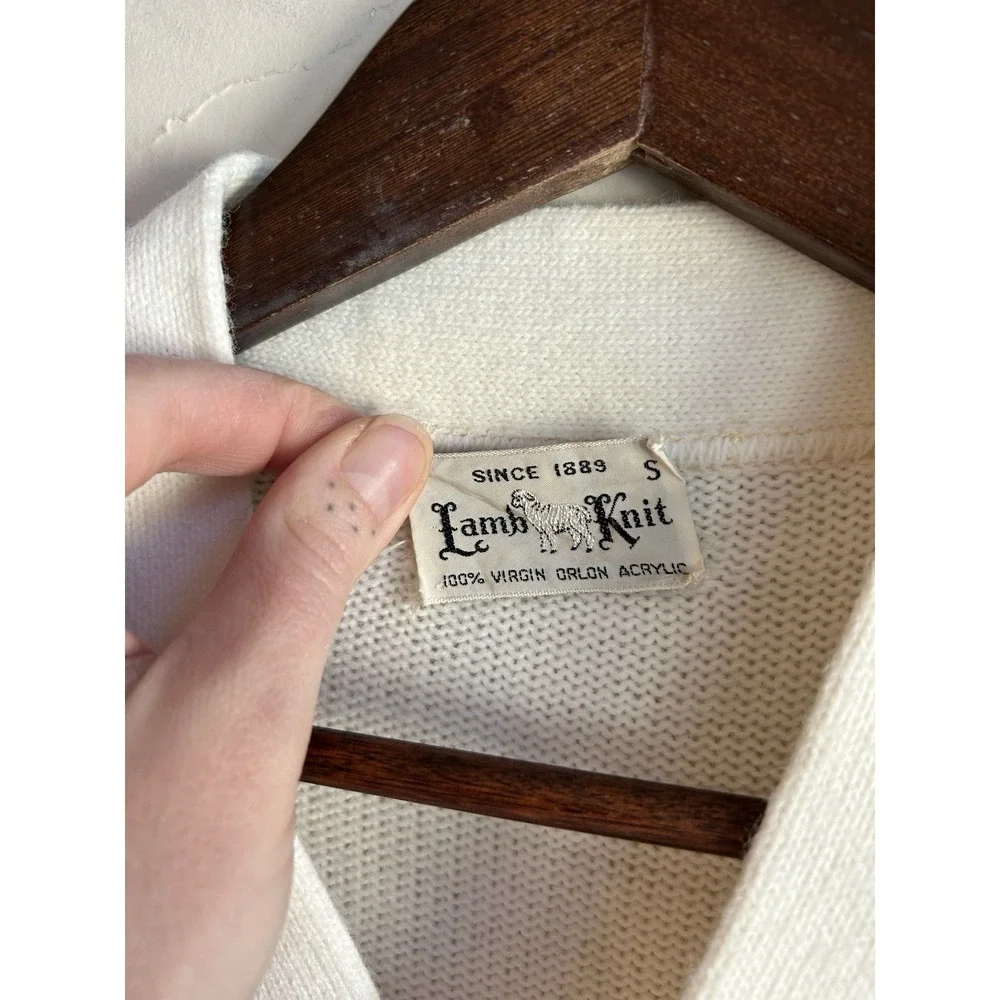 Vintage‎ 50s 60s Lamb Knit Varsity Letterman Cardigan Sweater S White H Patch